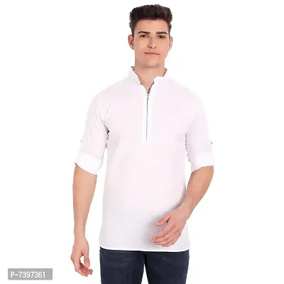 Elegant White Cotton Solid Long Sleeves Casual Shirts For Men