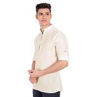 Elegant Beige Cotton Solid Long Sleeves Casual Shirts For Men-thumb1