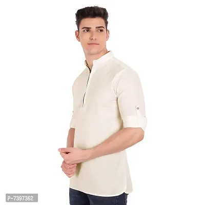 Elegant Beige Cotton Solid Long Sleeves Casual Shirts For Men-thumb2