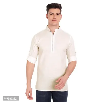 Elegant Beige Cotton Solid Long Sleeves Casual Shirts For Men