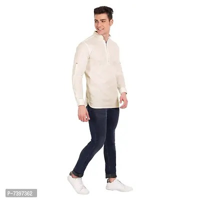 Elegant Beige Cotton Solid Long Sleeves Casual Shirts For Men-thumb5