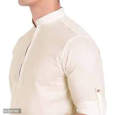 Elegant Beige Cotton Solid Long Sleeves Casual Shirts For Men-thumb4