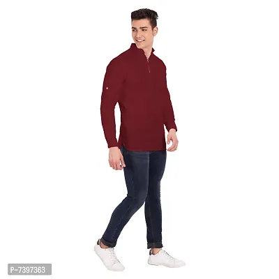 Elegant Maroon Cotton Solid Long Sleeves Casual Shirts For Men-thumb5