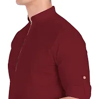 Elegant Maroon Cotton Solid Long Sleeves Casual Shirts For Men-thumb3