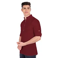 Elegant Maroon Cotton Solid Long Sleeves Casual Shirts For Men-thumb1