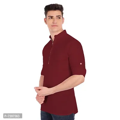 Elegant Maroon Cotton Solid Long Sleeves Casual Shirts For Men-thumb2