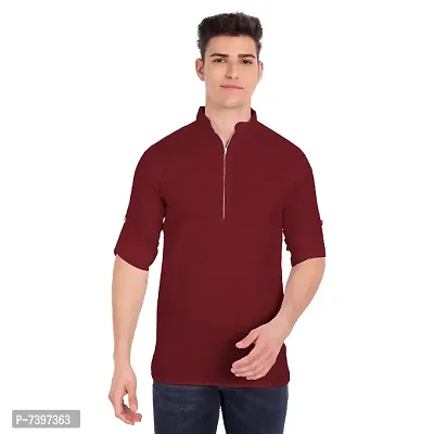 Elegant Maroon Cotton Solid Long Sleeves Casual Shirts For Men-thumb0