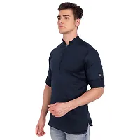 Elegant Navy Blue Cotton Solid Long Sleeves Casual Shirts For Men-thumb2