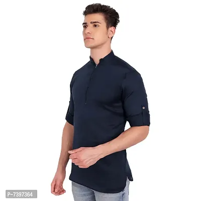 Elegant Navy Blue Cotton Solid Long Sleeves Casual Shirts For Men-thumb3