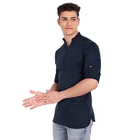 Elegant Navy Blue Cotton Solid Long Sleeves Casual Shirts For Men-thumb1