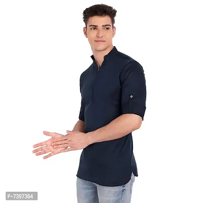 Elegant Navy Blue Cotton Solid Long Sleeves Casual Shirts For Men-thumb2