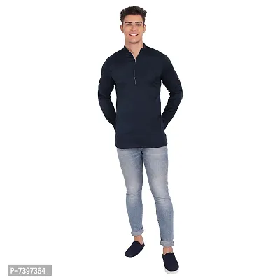 Elegant Navy Blue Cotton Solid Long Sleeves Casual Shirts For Men-thumb5