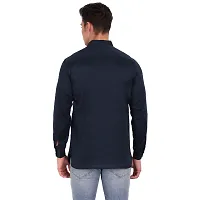 Elegant Navy Blue Cotton Solid Long Sleeves Casual Shirts For Men-thumb3