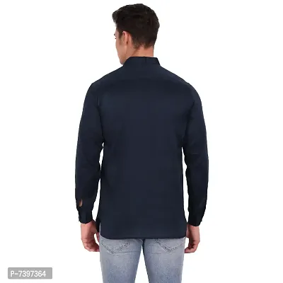 Elegant Navy Blue Cotton Solid Long Sleeves Casual Shirts For Men-thumb4