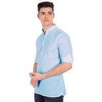 Elegant Turquoise Cotton Solid Long Sleeves Casual Shirts For Men-thumb1