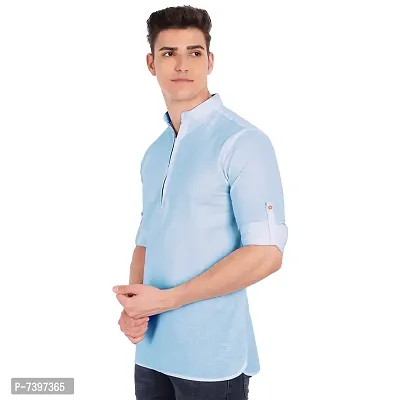 Elegant Turquoise Cotton Solid Long Sleeves Casual Shirts For Men-thumb2