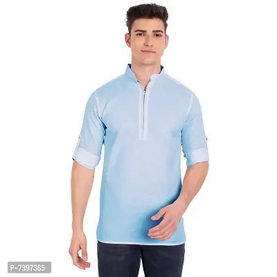 Elegant Turquoise Cotton Solid Long Sleeves Casual Shirts For Men