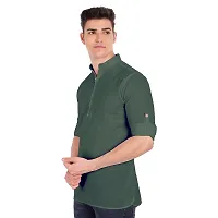 Elegant Green Cotton Solid Long Sleeves Casual Shirts For Men-thumb1