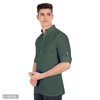 Elegant Green Cotton Solid Long Sleeves Casual Shirts For Men-thumb2