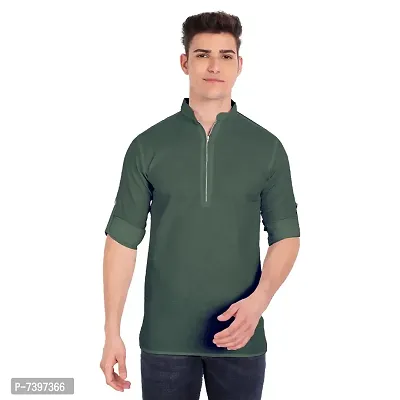 Elegant Green Cotton Solid Long Sleeves Casual Shirts For Men