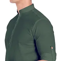 Elegant Green Cotton Solid Long Sleeves Casual Shirts For Men-thumb3