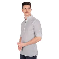 Elegant Grey Cotton Solid Long Sleeves Casual Shirts For Men-thumb1