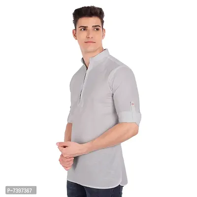 Elegant Grey Cotton Solid Long Sleeves Casual Shirts For Men-thumb2