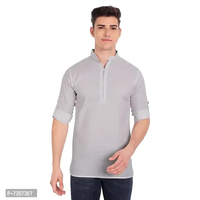 Elegant Grey Cotton Solid Long Sleeves Casual Shirts For Men