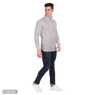 Elegant Grey Cotton Solid Long Sleeves Casual Shirts For Men-thumb5