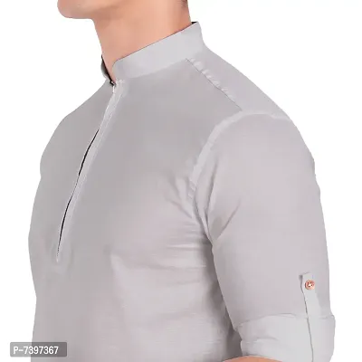 Elegant Grey Cotton Solid Long Sleeves Casual Shirts For Men-thumb4