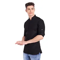 Elegant Black Cotton Solid Long Sleeves Casual Shirts For Men-thumb1