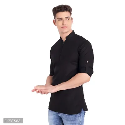 Elegant Black Cotton Solid Long Sleeves Casual Shirts For Men-thumb2