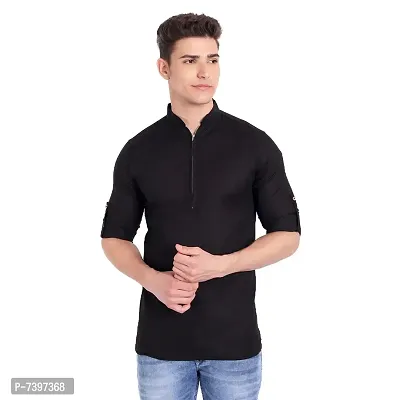 Elegant Black Cotton Solid Long Sleeves Casual Shirts For Men