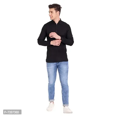 Elegant Black Cotton Solid Long Sleeves Casual Shirts For Men-thumb5