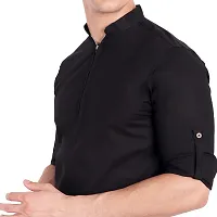 Elegant Black Cotton Solid Long Sleeves Casual Shirts For Men-thumb3