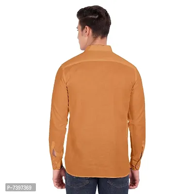 Elegant Golden Cotton Solid Long Sleeves Casual Shirts For Men-thumb3