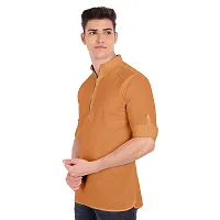 Elegant Golden Cotton Solid Long Sleeves Casual Shirts For Men-thumb1