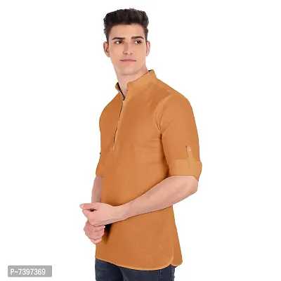 Elegant Golden Cotton Solid Long Sleeves Casual Shirts For Men-thumb2