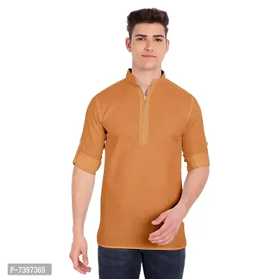 Elegant Golden Cotton Solid Long Sleeves Casual Shirts For Men-thumb0