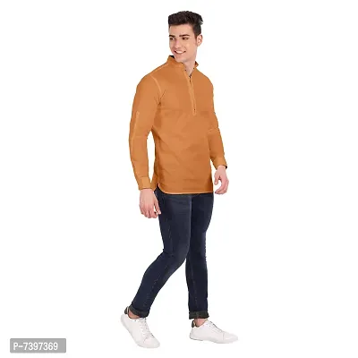 Elegant Golden Cotton Solid Long Sleeves Casual Shirts For Men-thumb5