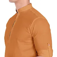 Elegant Golden Cotton Solid Long Sleeves Casual Shirts For Men-thumb3