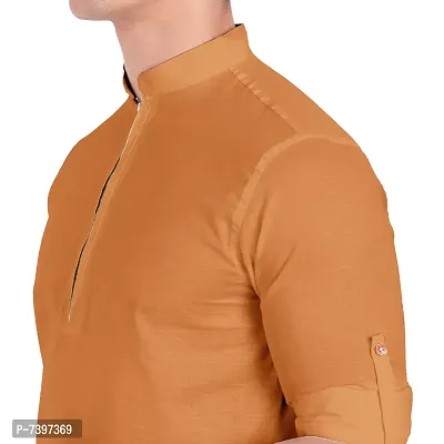 Elegant Golden Cotton Solid Long Sleeves Casual Shirts For Men-thumb4