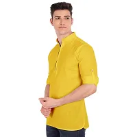 Elegant Yellow Cotton Solid Long Sleeves Casual Shirts For Men-thumb1