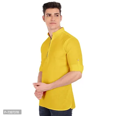 Elegant Yellow Cotton Solid Long Sleeves Casual Shirts For Men-thumb2