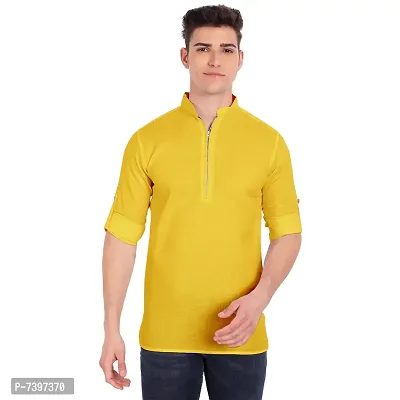 Elegant Yellow Cotton Solid Long Sleeves Casual Shirts For Men