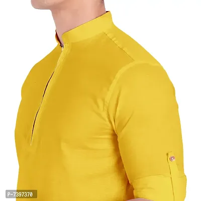 Elegant Yellow Cotton Solid Long Sleeves Casual Shirts For Men-thumb4