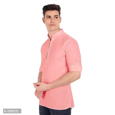 Elegant Peach Cotton Solid Long Sleeves Casual Shirts For Men-thumb2