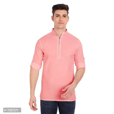 Elegant Peach Cotton Solid Long Sleeves Casual Shirts For Men