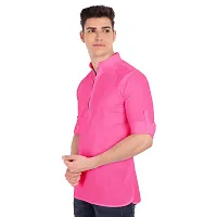 Elegant Pink Cotton Solid Long Sleeves Casual Shirts For Men-thumb1