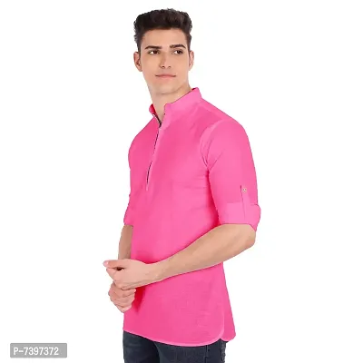 Elegant Pink Cotton Solid Long Sleeves Casual Shirts For Men-thumb2